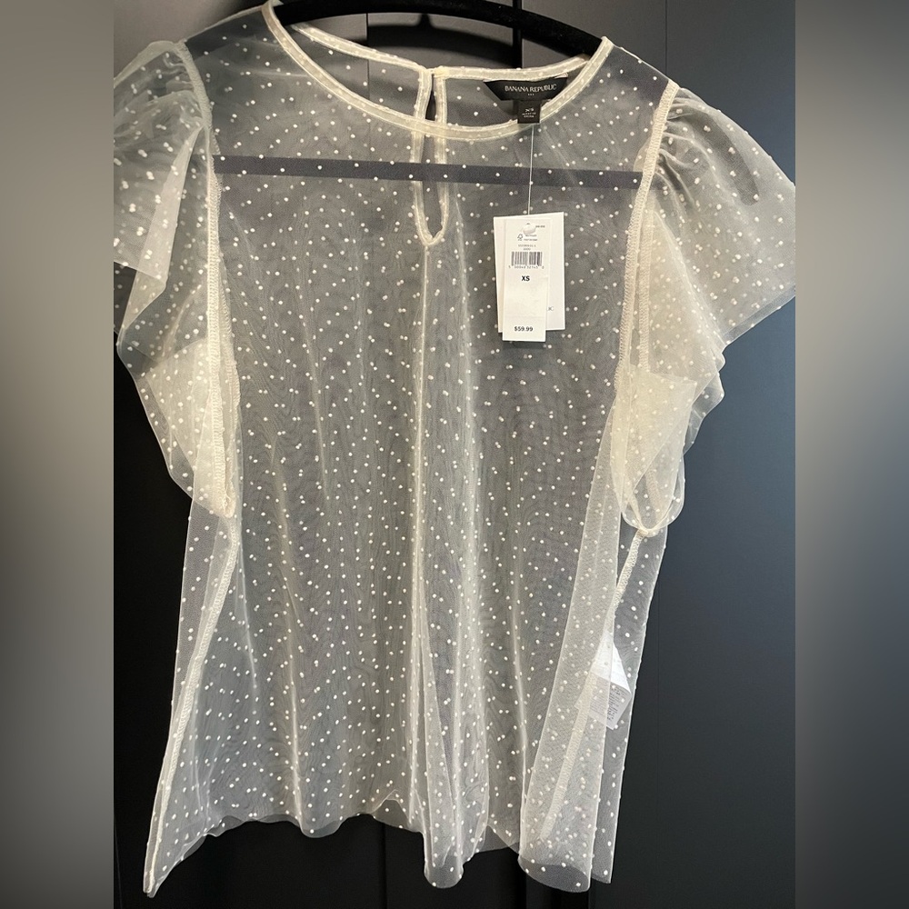 Banana Republic Sheer Cream Polka Dot Top